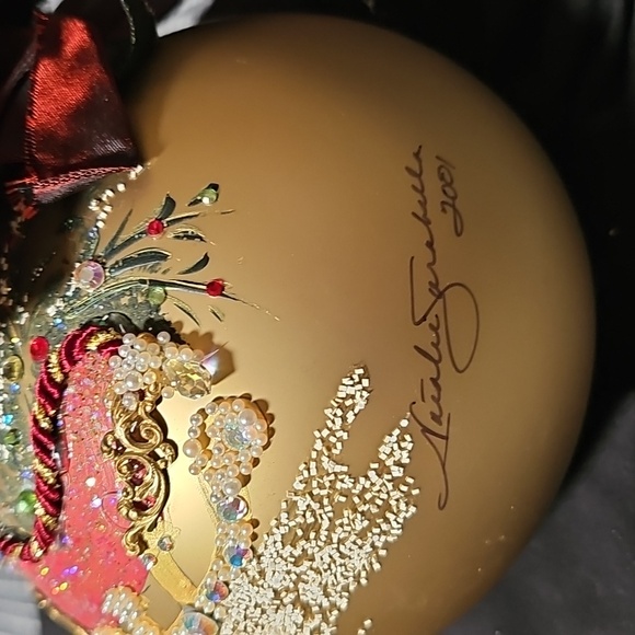 Vtg Jesica Sarabella 2001 Christmas Signed Ornament with Red Bow NWT - Picture 3 of 8